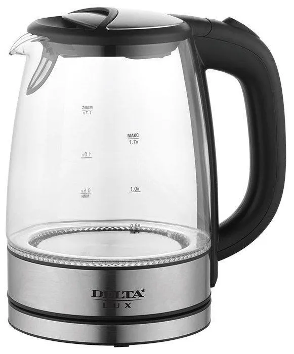 Электрический чайник DELTA DL-1204B (прозрачный, черный)