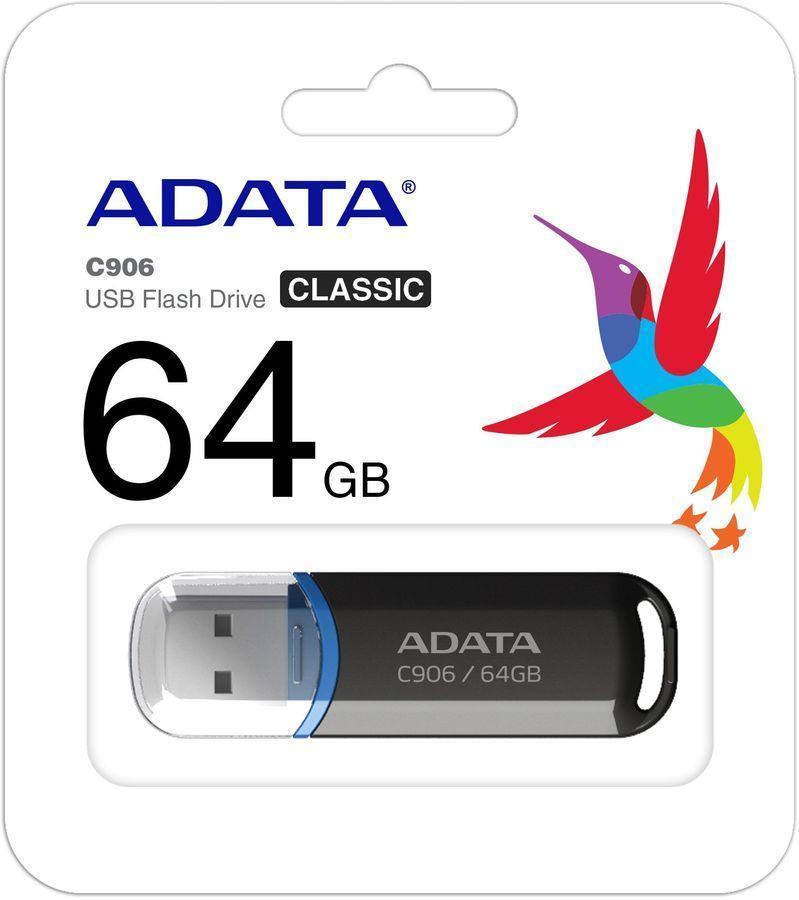 USB flash ADATA C906,(USB 2.0/64 Гб)-черный (AC906-64G-RBK)