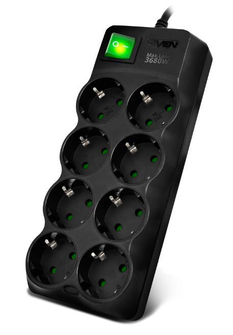 Сетевой фильтр Sven SF-08E-16 1,8 м, черный