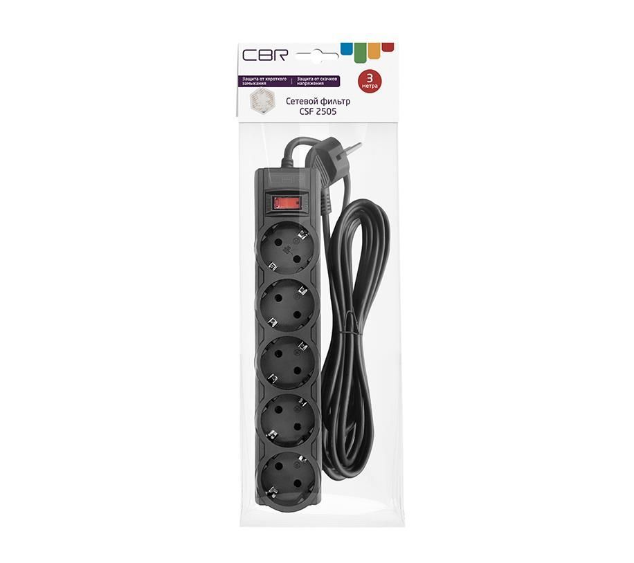 Сетевой фильтр CBR CSF 2505 PC 3 м, черный