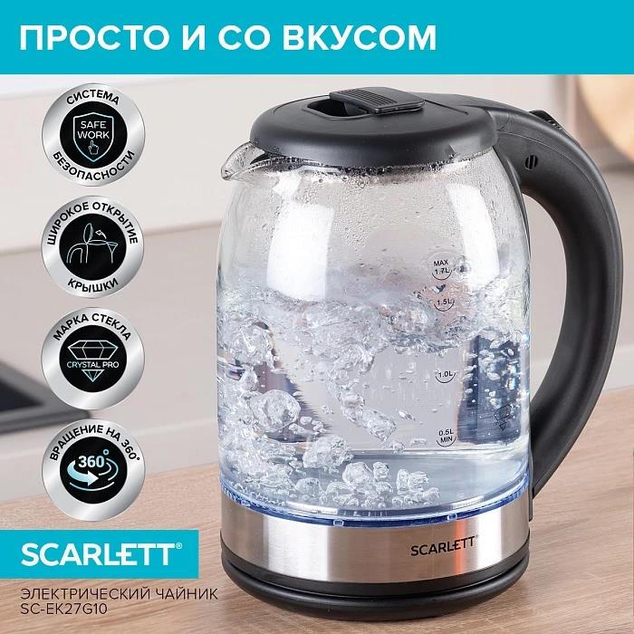 Электрический чайник Scarlett SC-EK27G10 (сталь, прозрачный)