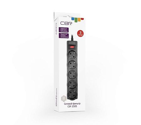 Сетевой фильтр CBR CSF 2505 CB 3 м, черный