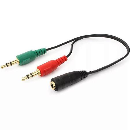 Кабель соединительный Cablexpert CCA-418 3.5 mm jack 4pin-3.5 mm jack x2 (черный) (0,2 м)