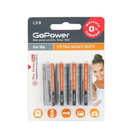 Батарейка GoPower (00-00015594) Extra Heavy Duty AA/R06