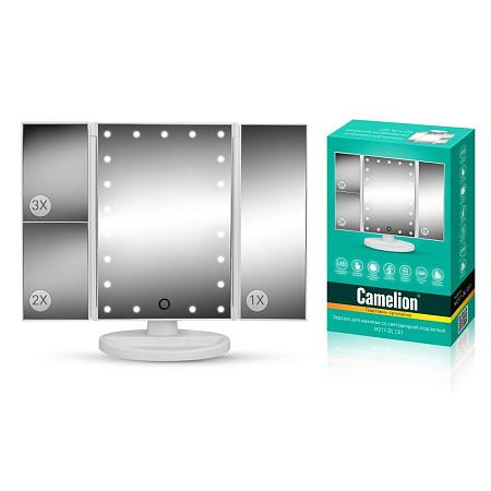 CAMELION (14005) M217-DL C01 бел.(Зеркало C LED подсветк.,1X/2X/3X-увелич., дневн.свет, 5Вт,4*LR03 / USB)