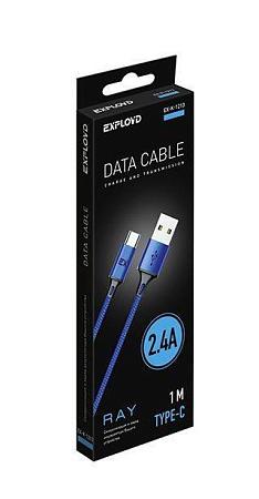 EXPLOYD EX-K-1213 Дата-кабель USB - TYPE-C 1.0М 2.4А RAY круглый нейлон синий