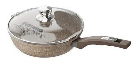 Универсальная сковорода Мечта с22806 с несъемной ручкой и стеклянной крышкой. "Гранит brown" (22 см )