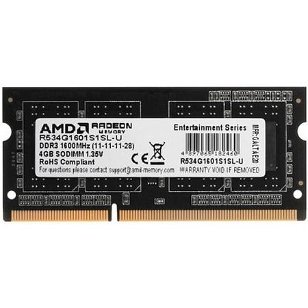 Оперативная память 4 GB DDR3 AMD Radeon R5 Entertainment Series (12800 МБ/с, 1600 МГц, CL11)