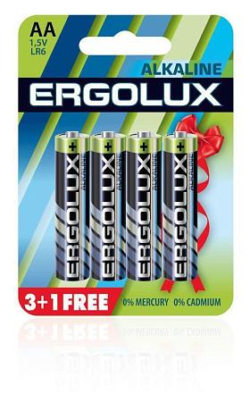 ERGOLUX (12866) Alkaline LR6 BL 3+1(FREE) (LR6 BL3+1, батарейка,1.5В)