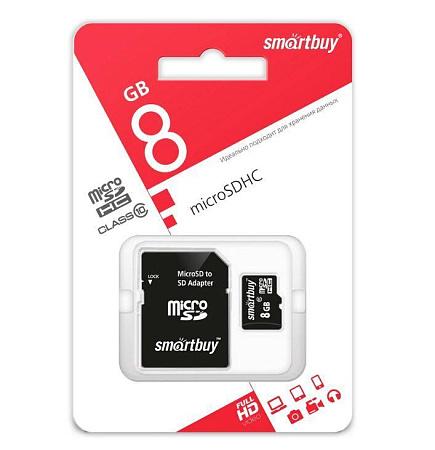 SMARTBUY (SB8GBSDCL10-01) MicroSDHC 8GB Сlass10 + адаптер
