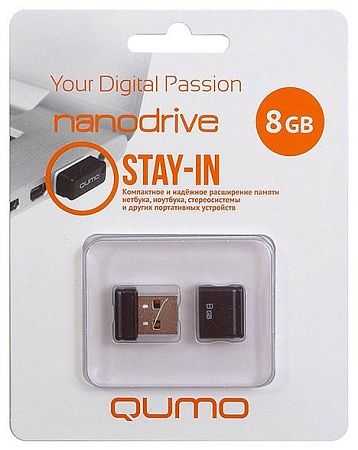 USB flash Qumo nanoDrive,(USB 2.0/8 Гб)-черный (QM8GUD-NANO-B)